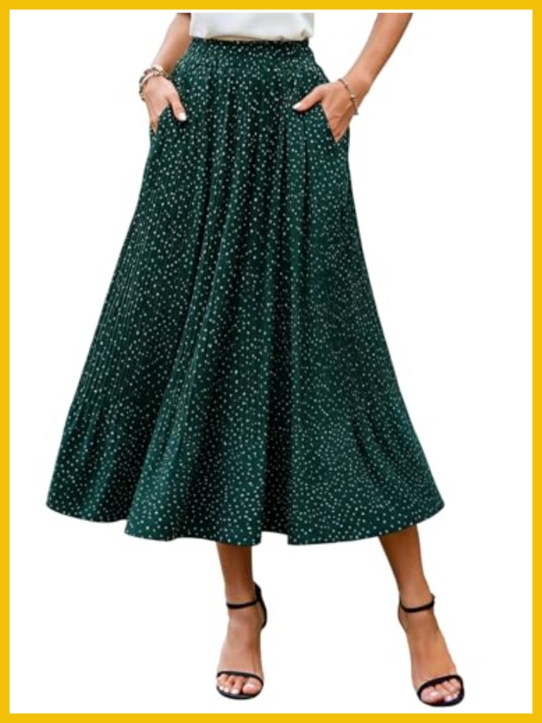 Flowy Pleated Midi Skirt With Pockets For Beach Vacation